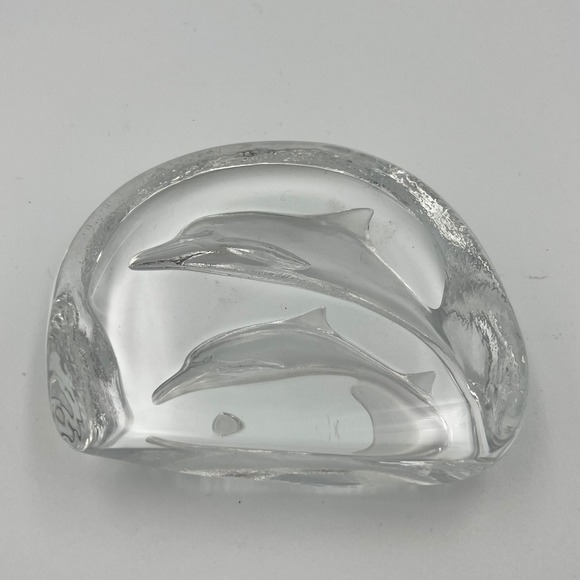 Other - Clear Art Glass Dolphin Sculpture Figurine Paperweight Ocean Coastal Decor‎